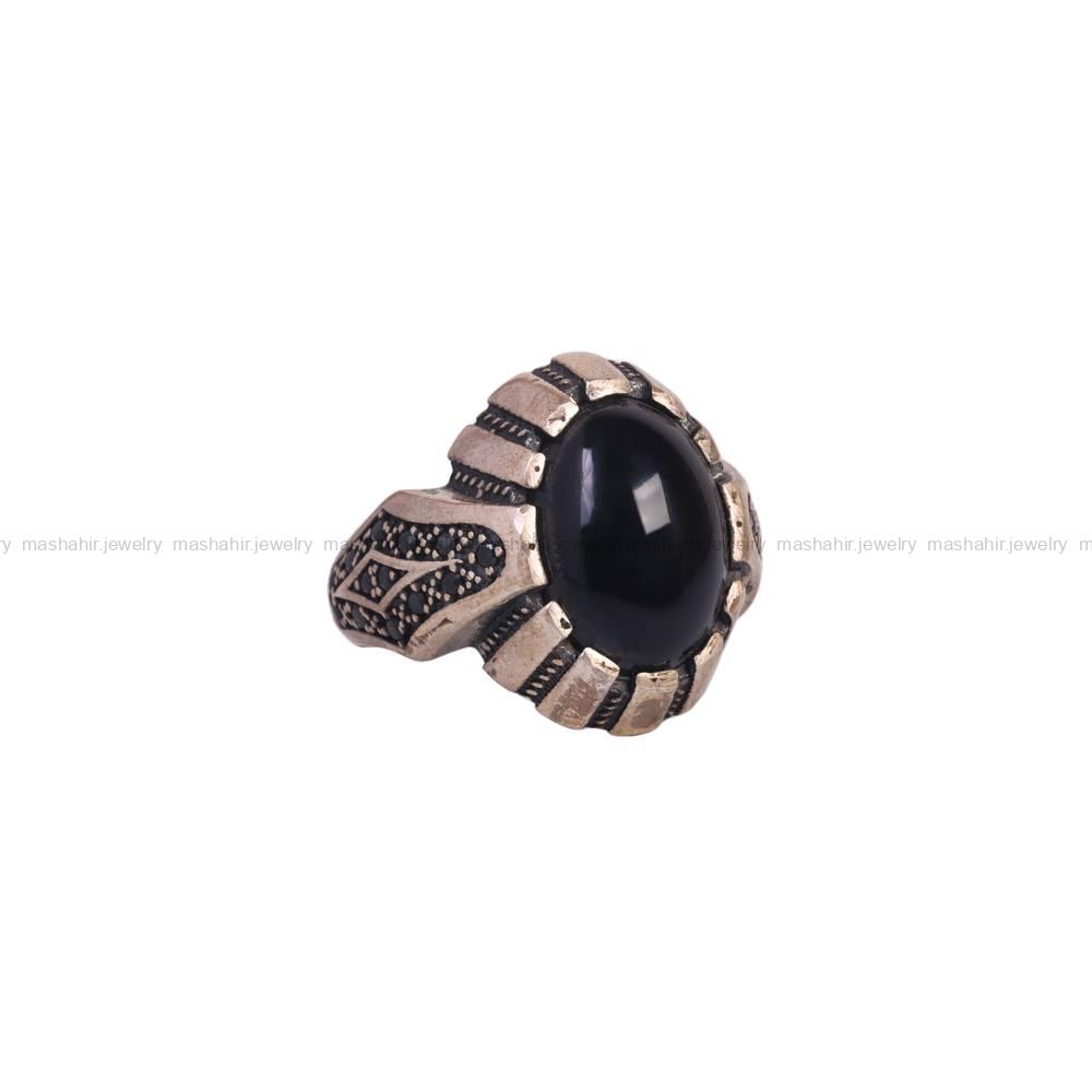 انگشتر عقیق مشکی مردانه کد 6301