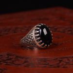 انگشتر عقیق مشکی مردانه کد 6269