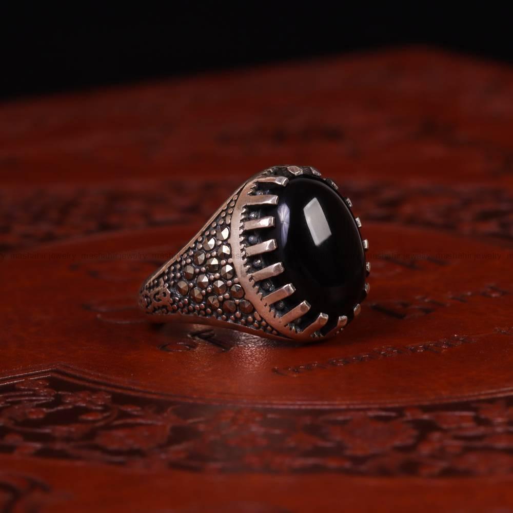 انگشتر عقیق مشکی مردانه کد 6269