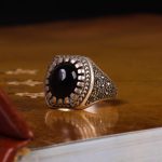 انگشتر عقیق مشکی مردانه کد 6273