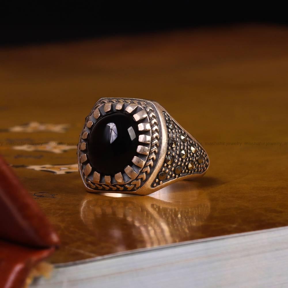 انگشتر عقیق مشکی مردانه کد 6273