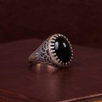 انگشتر عقیق مشکی مردانه کد 6275