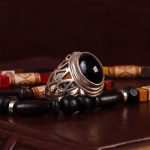 انگشتر عقیق مشکی مردانه کد 6278