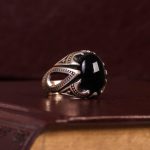 انگشتر عقیق مشکی مردانه کد 6279