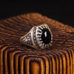 انگشتر عقیق مشکی مردانه کد 6281