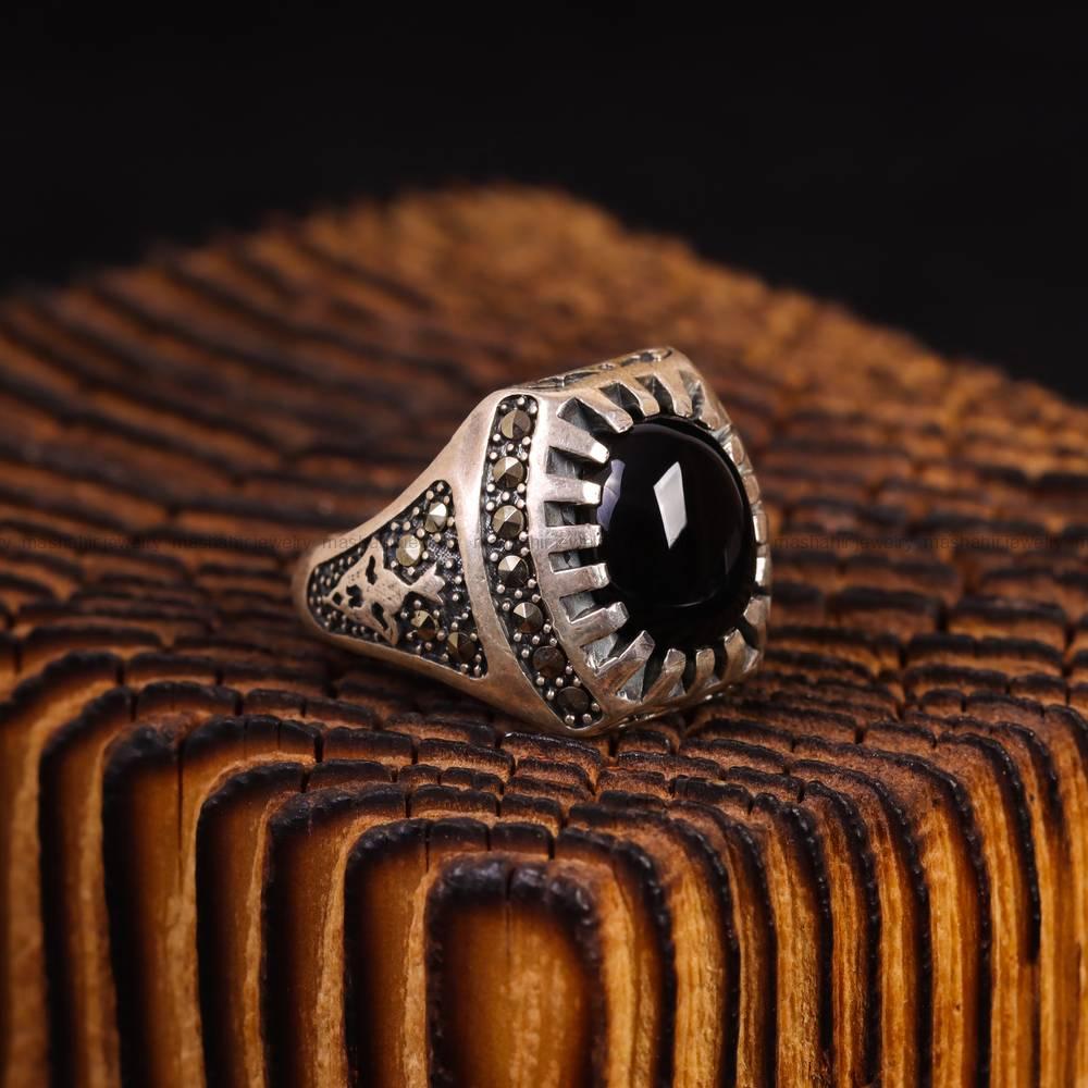 انگشتر عقیق مشکی مردانه کد 6281