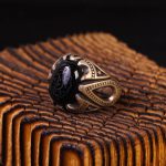 انگشتر عقیق مشکی مردانه کد 6284