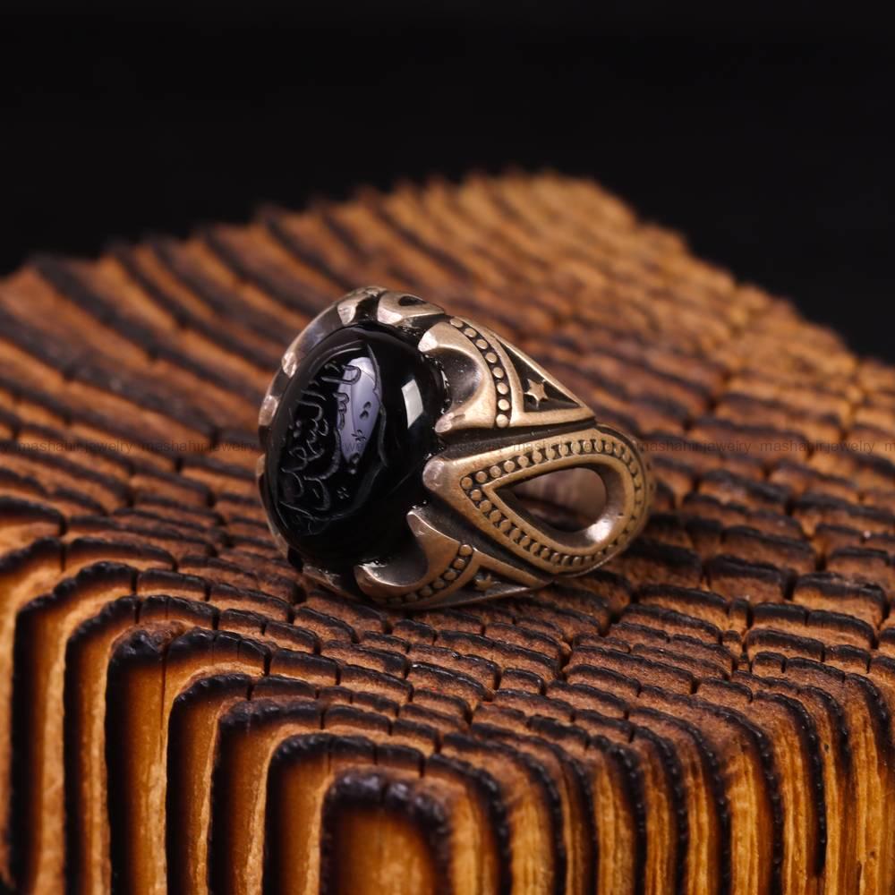 انگشتر عقیق مشکی مردانه کد 6284