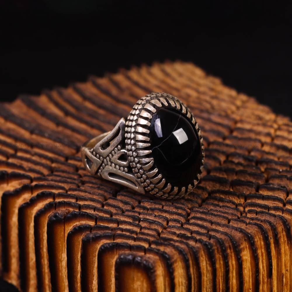 انگشتر عقیق مشکی مردانه کد 6285