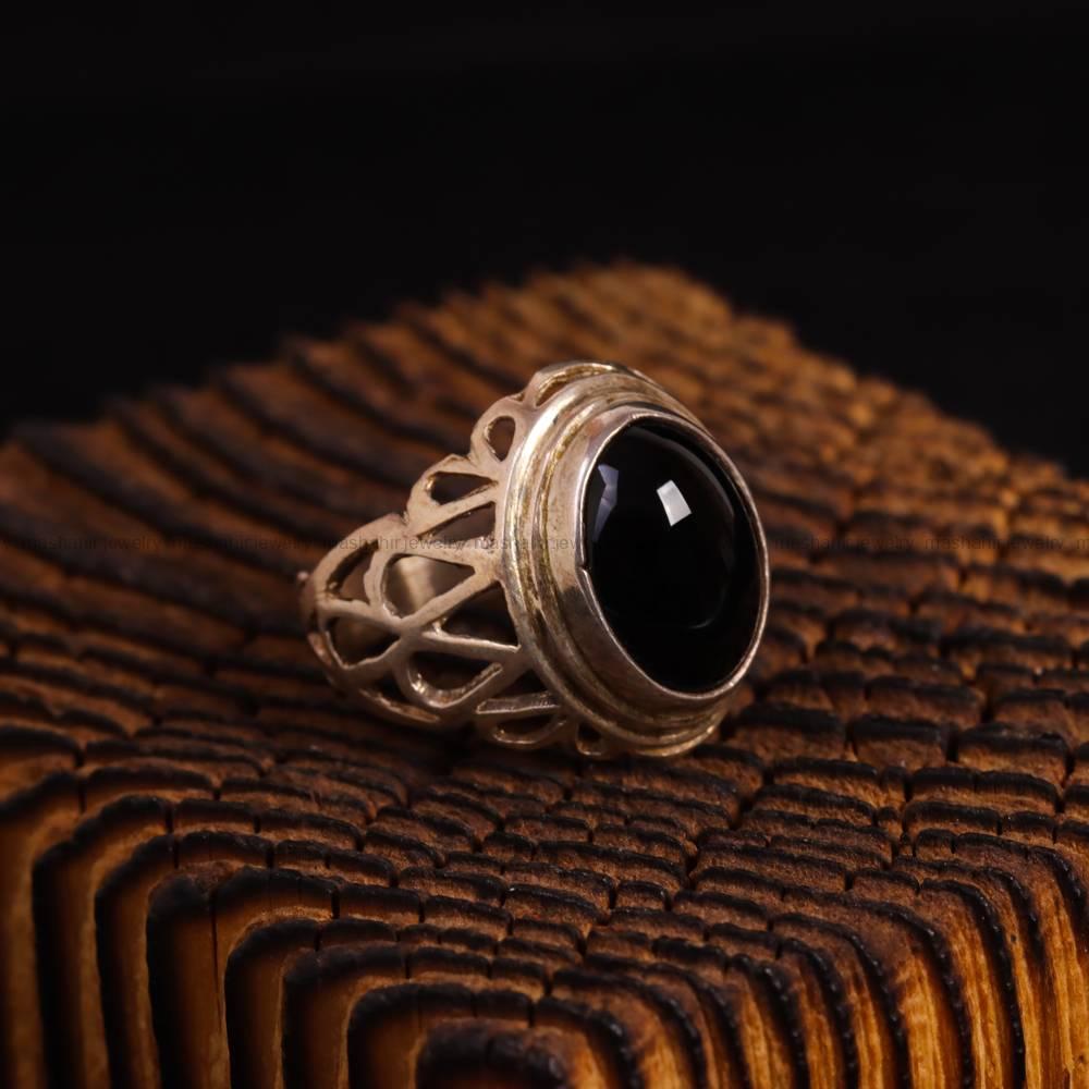 انگشتر عقیق مشکی مردانه کد 6286