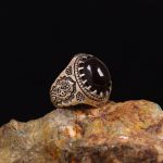 انگشتر عقیق مشکی مردانه کد 6297