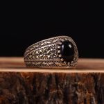 انگشتر عقیق مشکی مردانه کد 6306