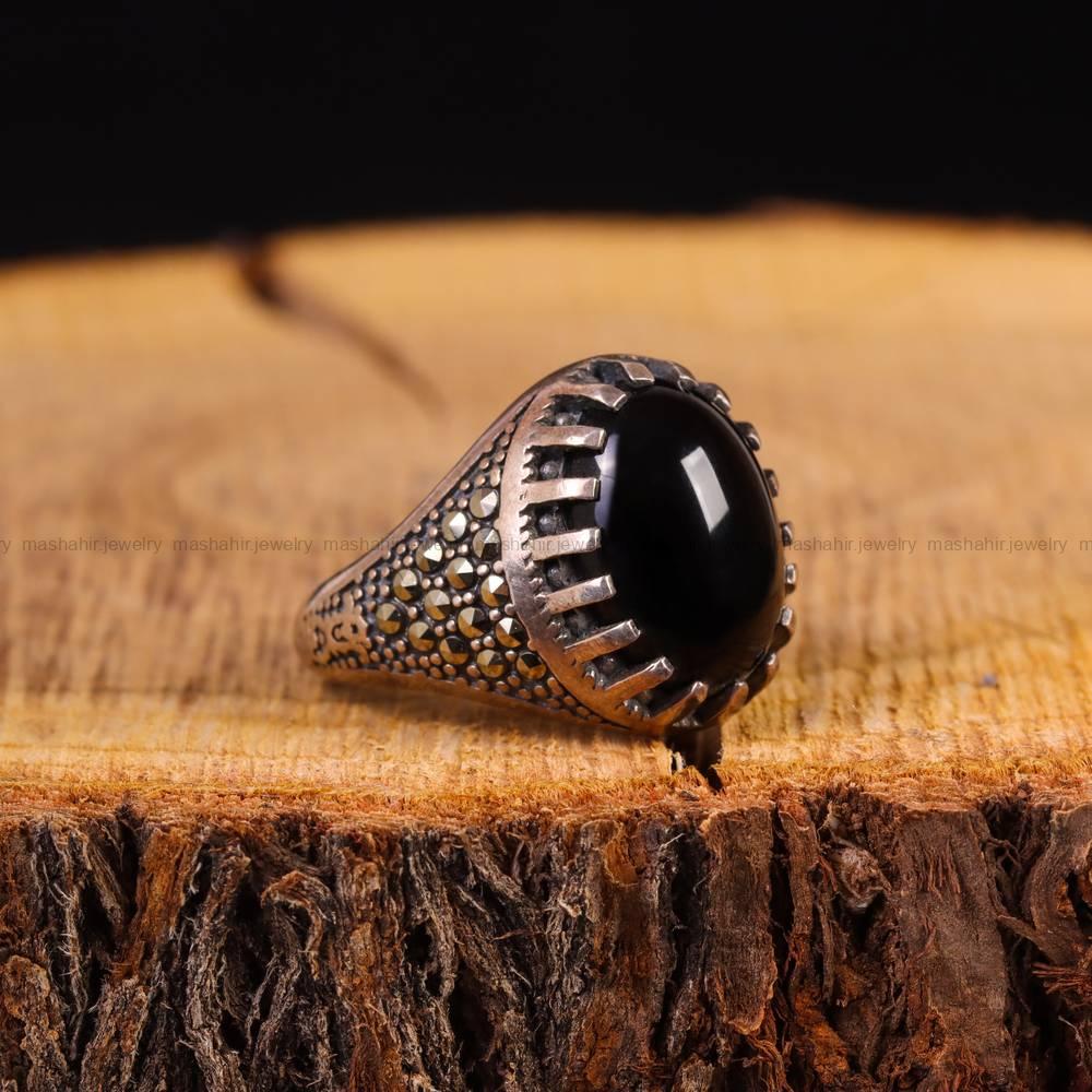 انگشتر عقیق مشکی مردانه کد 6310