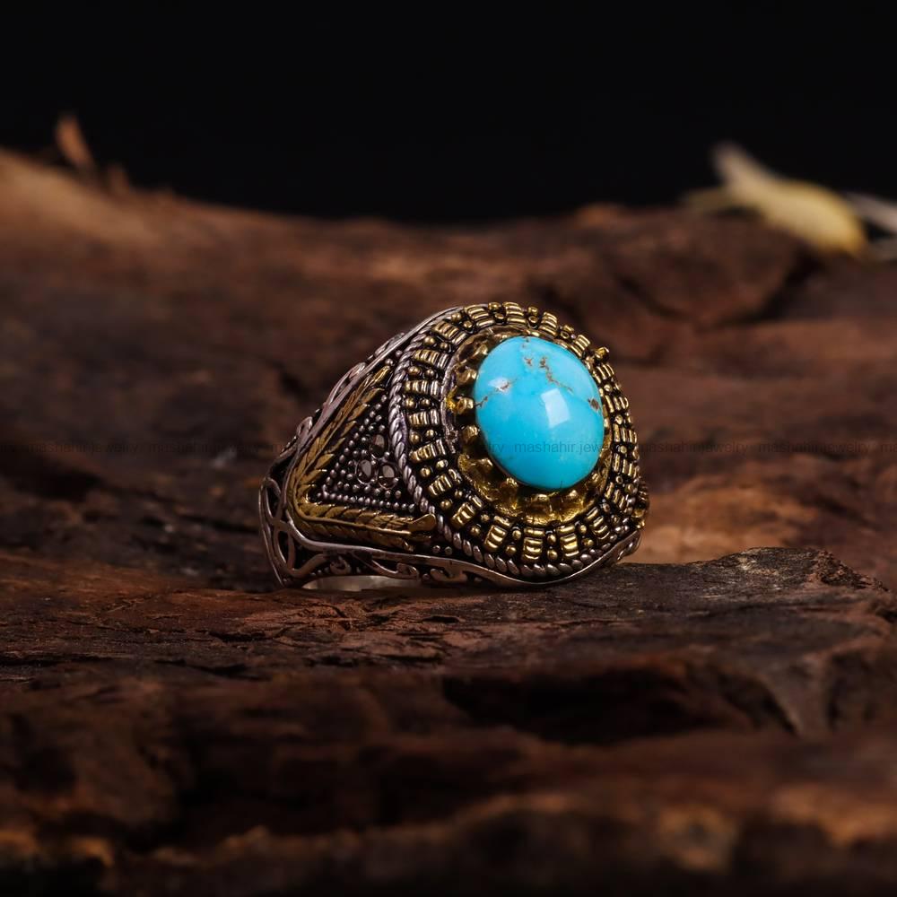 انگشتر فیروزه شجری مردانه کد 6485