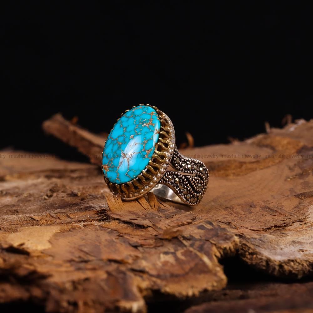 انگشتر فیروزه شجری مردانه کد 6491
