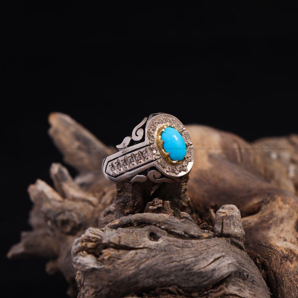 انگشتر فیروزه عجمی مردانه کد 6907