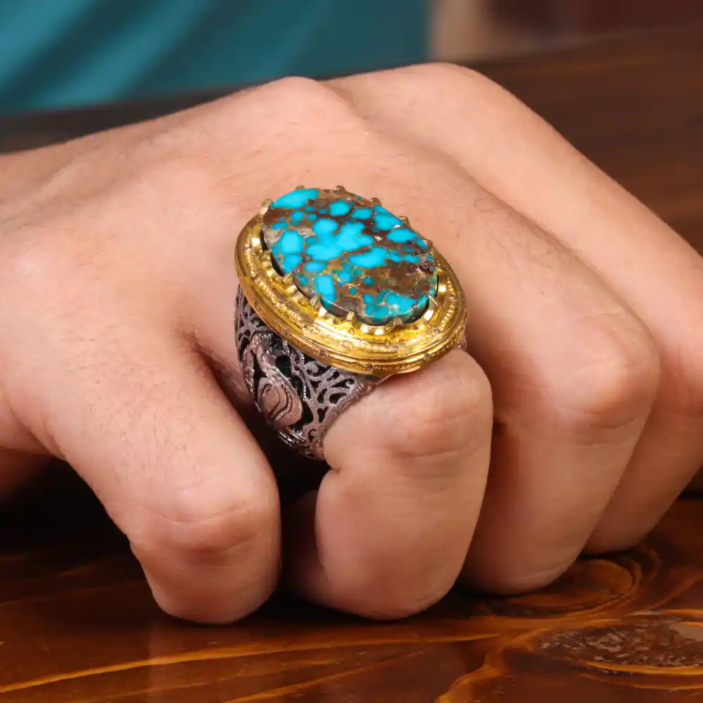انگشتر فیروزه شجری مردانه کد 7136