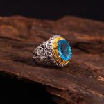 انگشتر توپاز آبی مردانه کد 7148