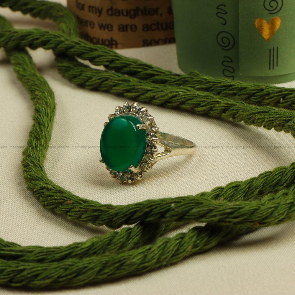 انگشتر عقیق سبز زنانه کد 8127