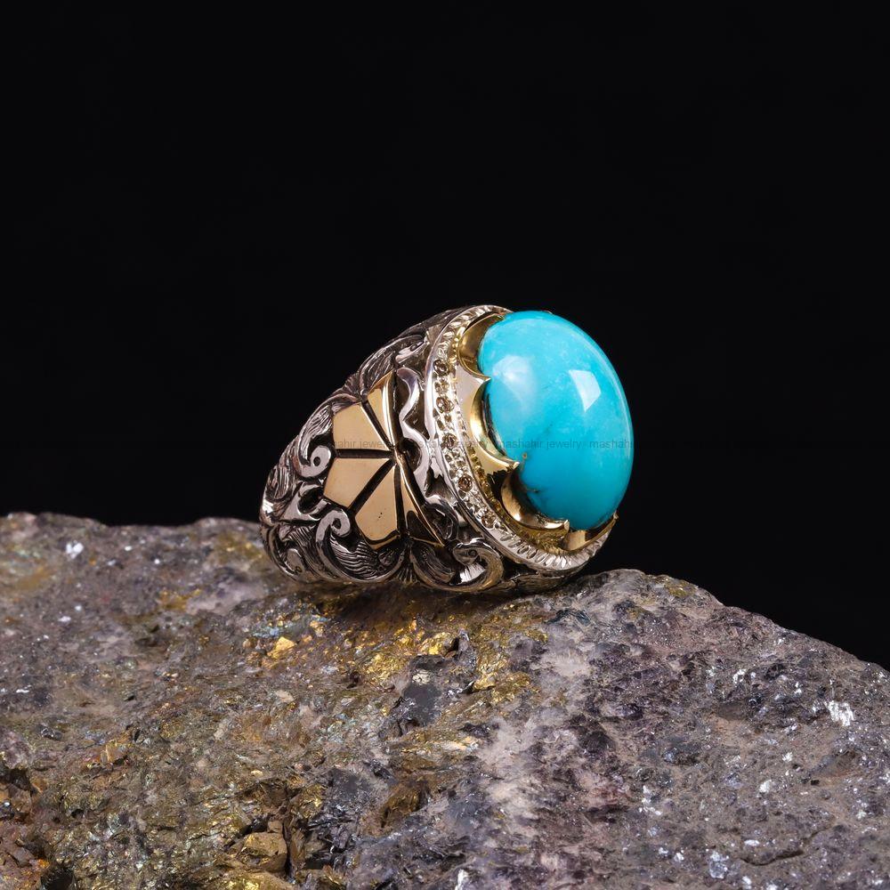 انگشتر فيروزه عجمی مردانه کد 6855