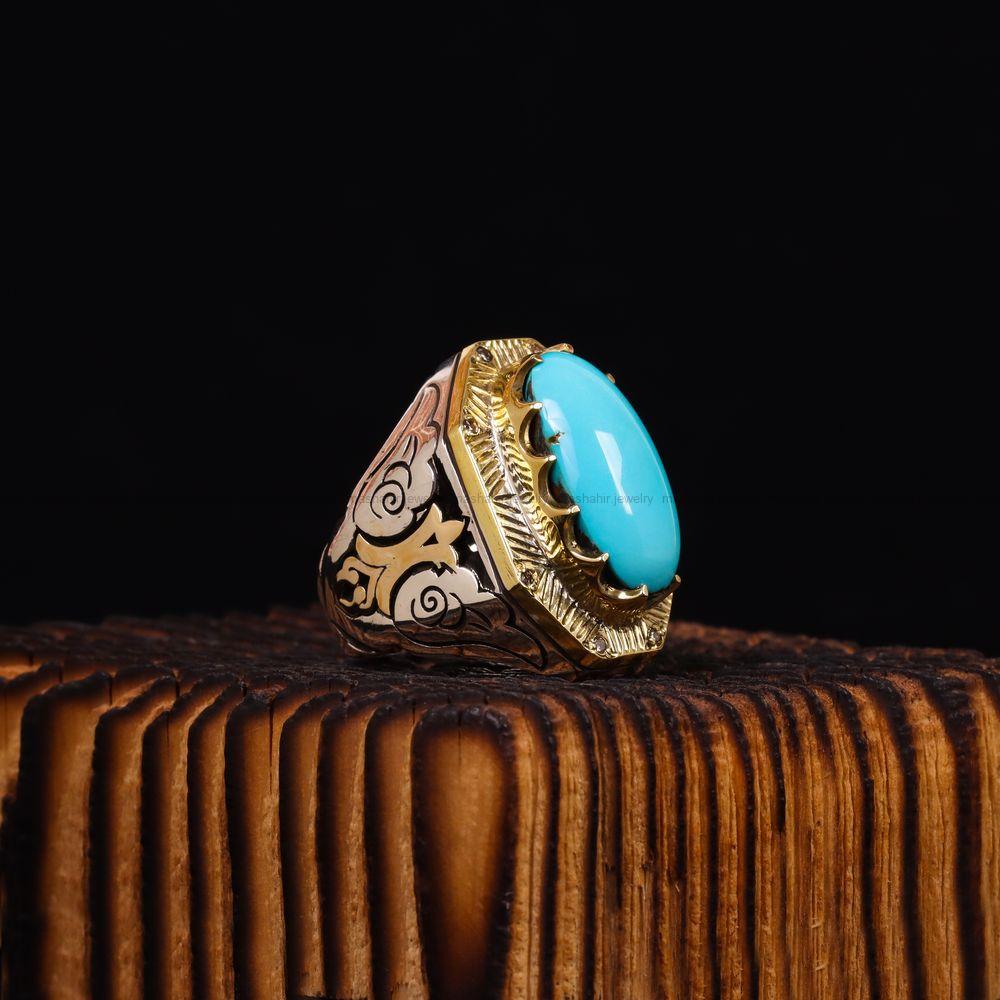 انگشتر فيروزه عجمی مردانه کد 6857