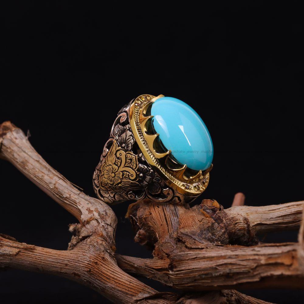 انگشتر فيروزه عجمی مردانه کد 6870
