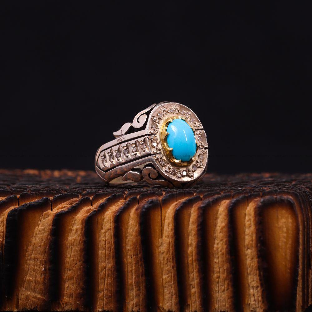 انگشتر فيروزه عجمی مردانه کد 6907