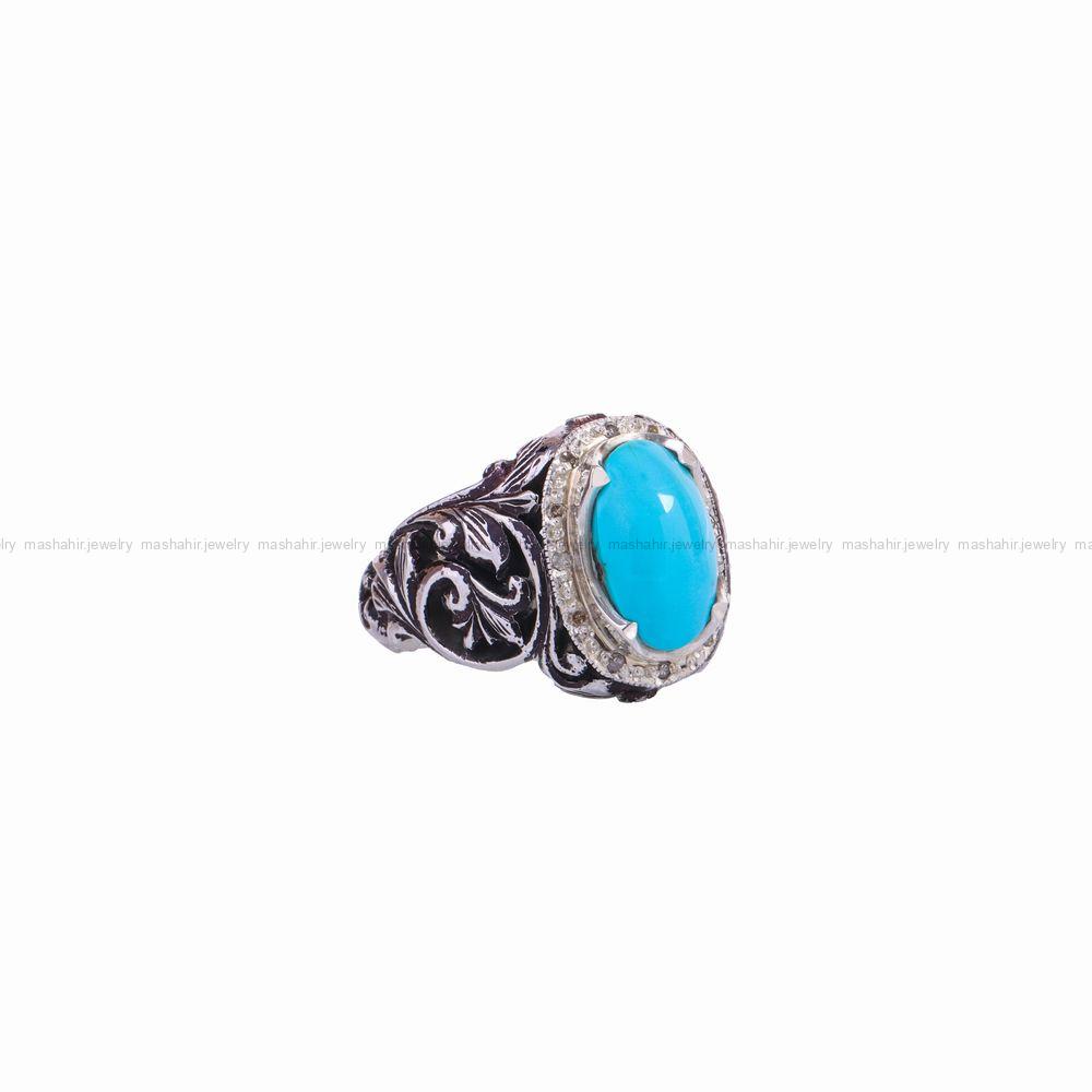 انگشتر فیروزه عجمی مردانه کد 10472