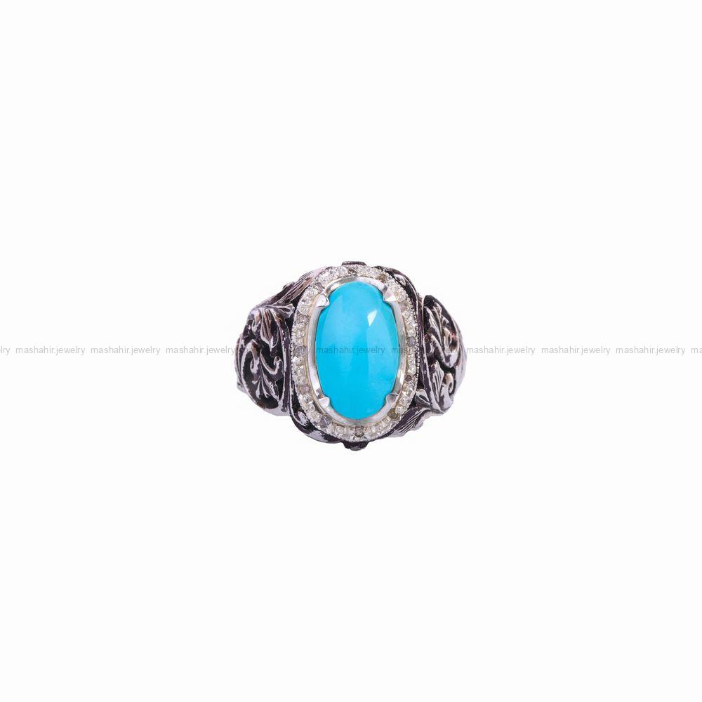انگشتر فیروزه عجمی مردانه کد 10472