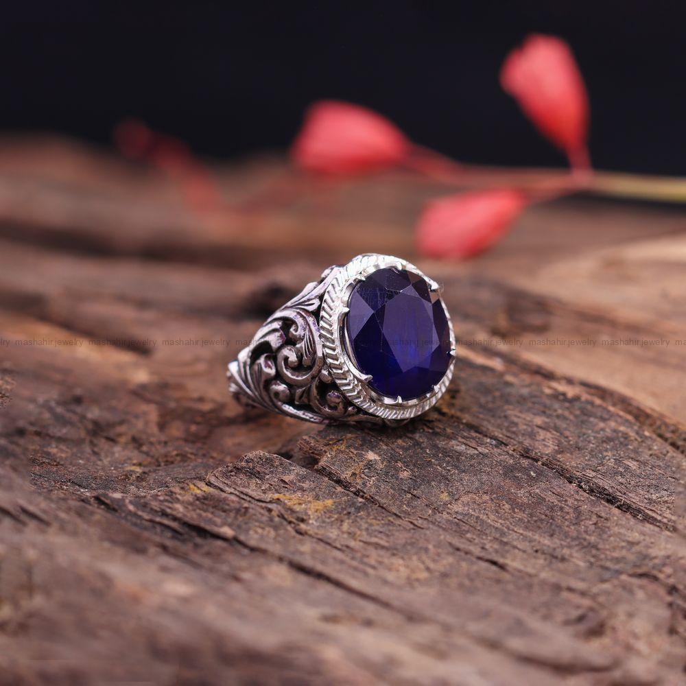 انگشتر ياقوت کبود مردانه کد 10489