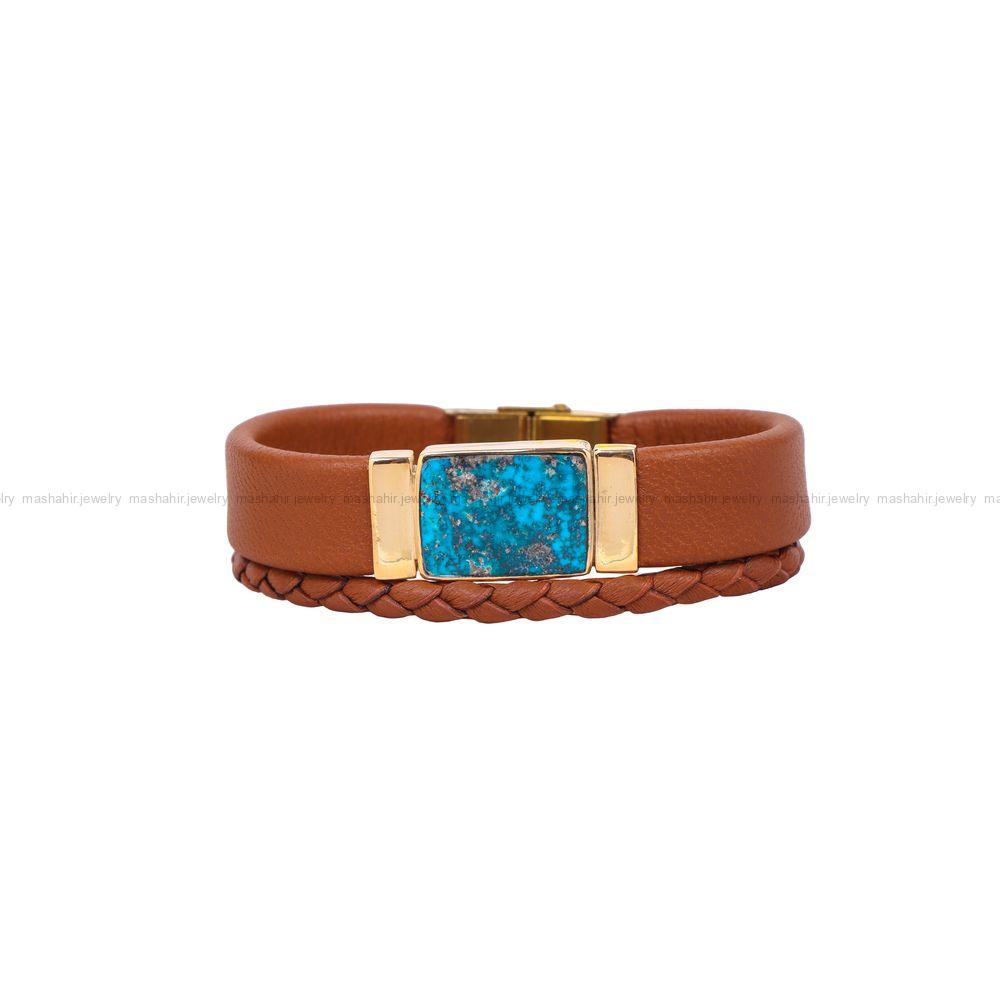دستبند چرم فیروزه مردانه کد 10647