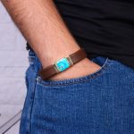 دستبند چرم فیروزه مردانه کد 10639