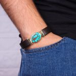 دستبند چرم فیروزه مردانه کد 10640