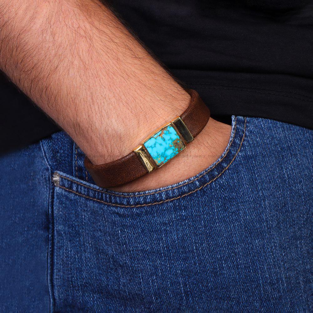 دستبند چرم فیروزه مردانه کد 10641