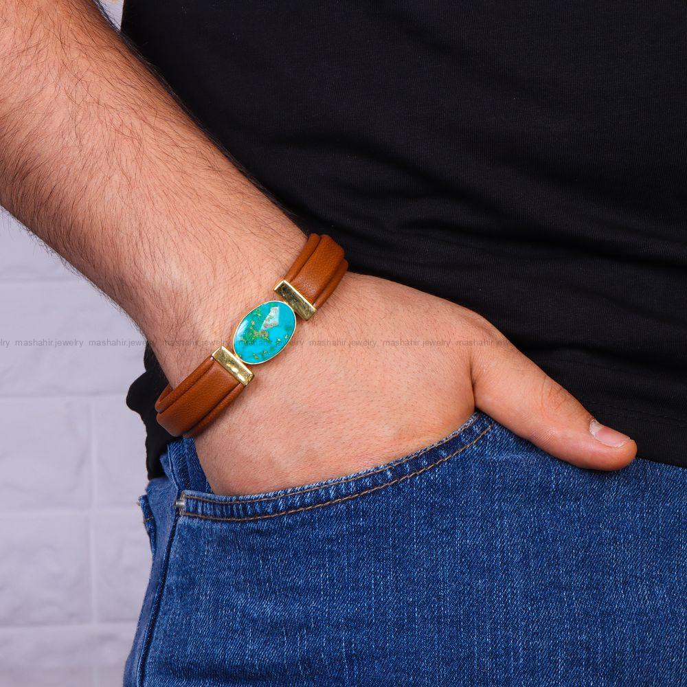 دستبند چرم فیروزه مردانه کد 10642