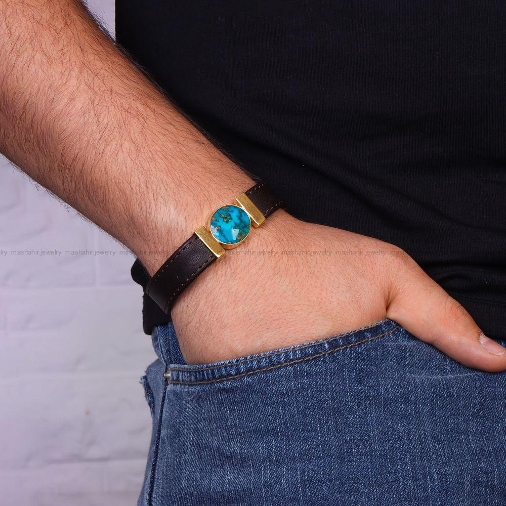 دستبند چرم فیروزه مردانه کد 10644
