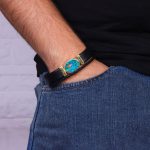 دستبند چرم فیروزه مردانه کد 10645