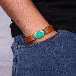 دستبند چرم فیروزه مردانه کد 10646