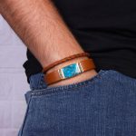 دستبند چرم فیروزه مردانه کد 10647