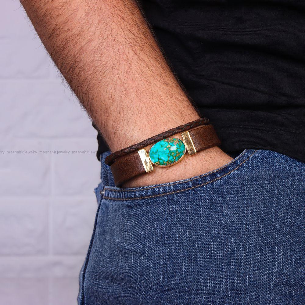 دستبند چرم فیروزه مردانه کد 10648