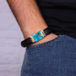 دستبند چرم فیروزه مردانه کد 10649