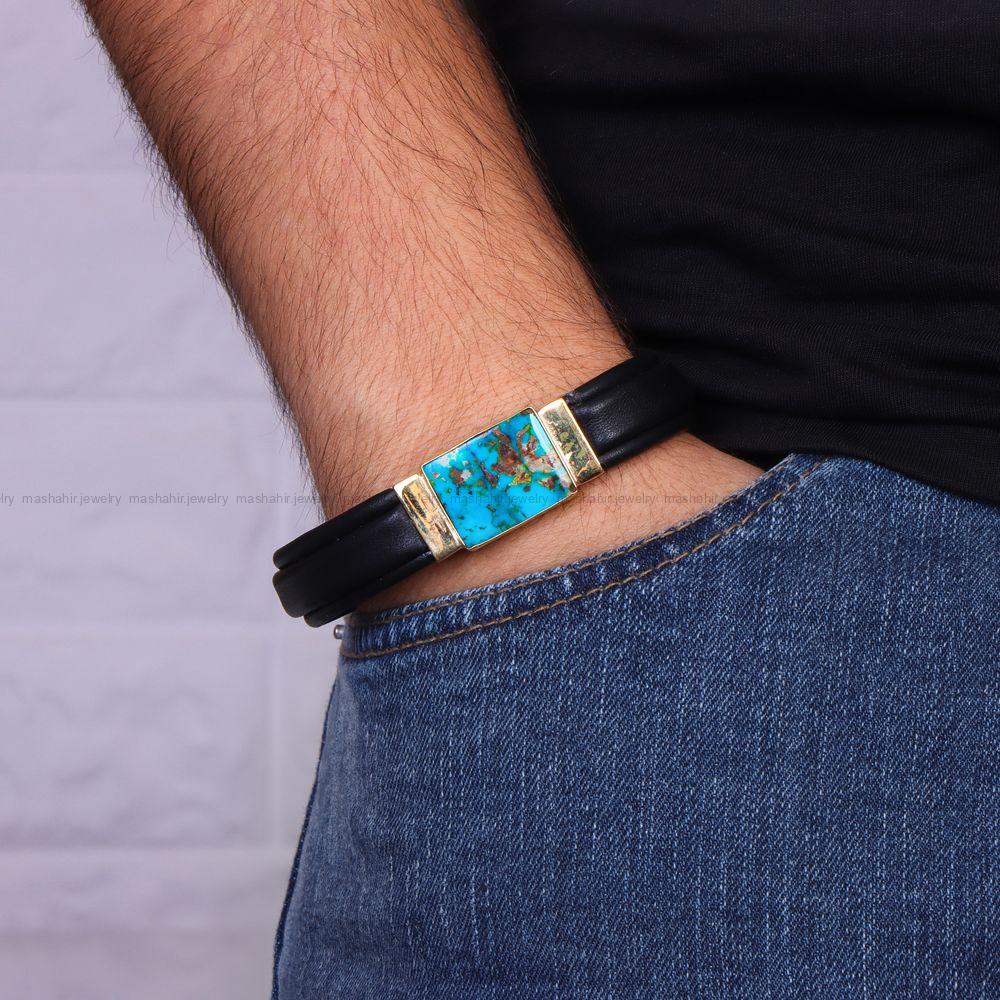 دستبند چرم فیروزه مردانه کد 10649