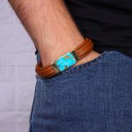 دستبند چرم فیروزه مردانه کد 10650