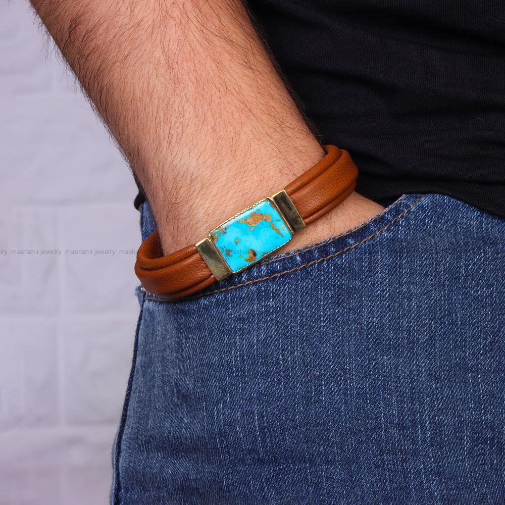 دستبند چرم فیروزه مردانه کد 10650