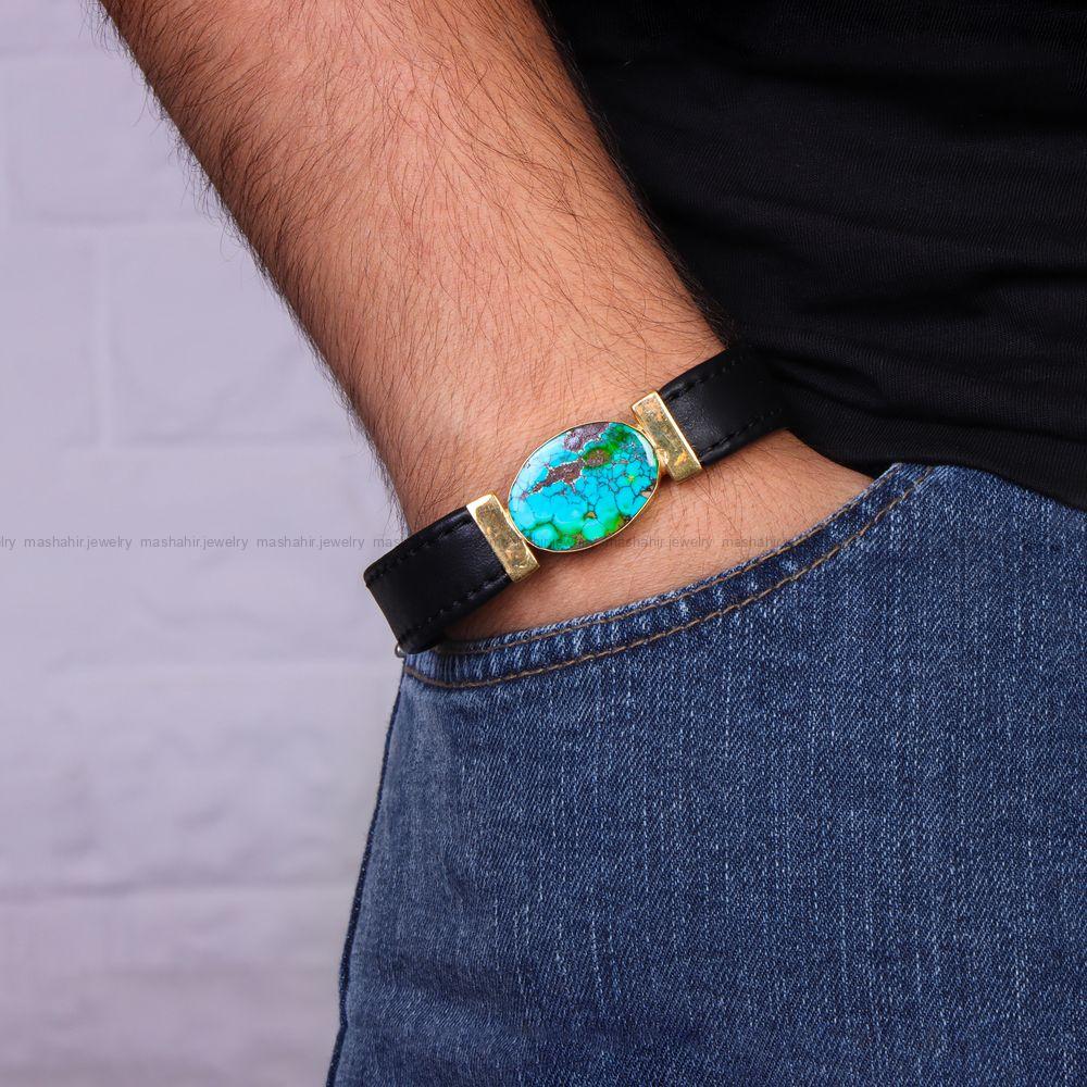 دستبند چرم فیروزه مردانه کد 10651