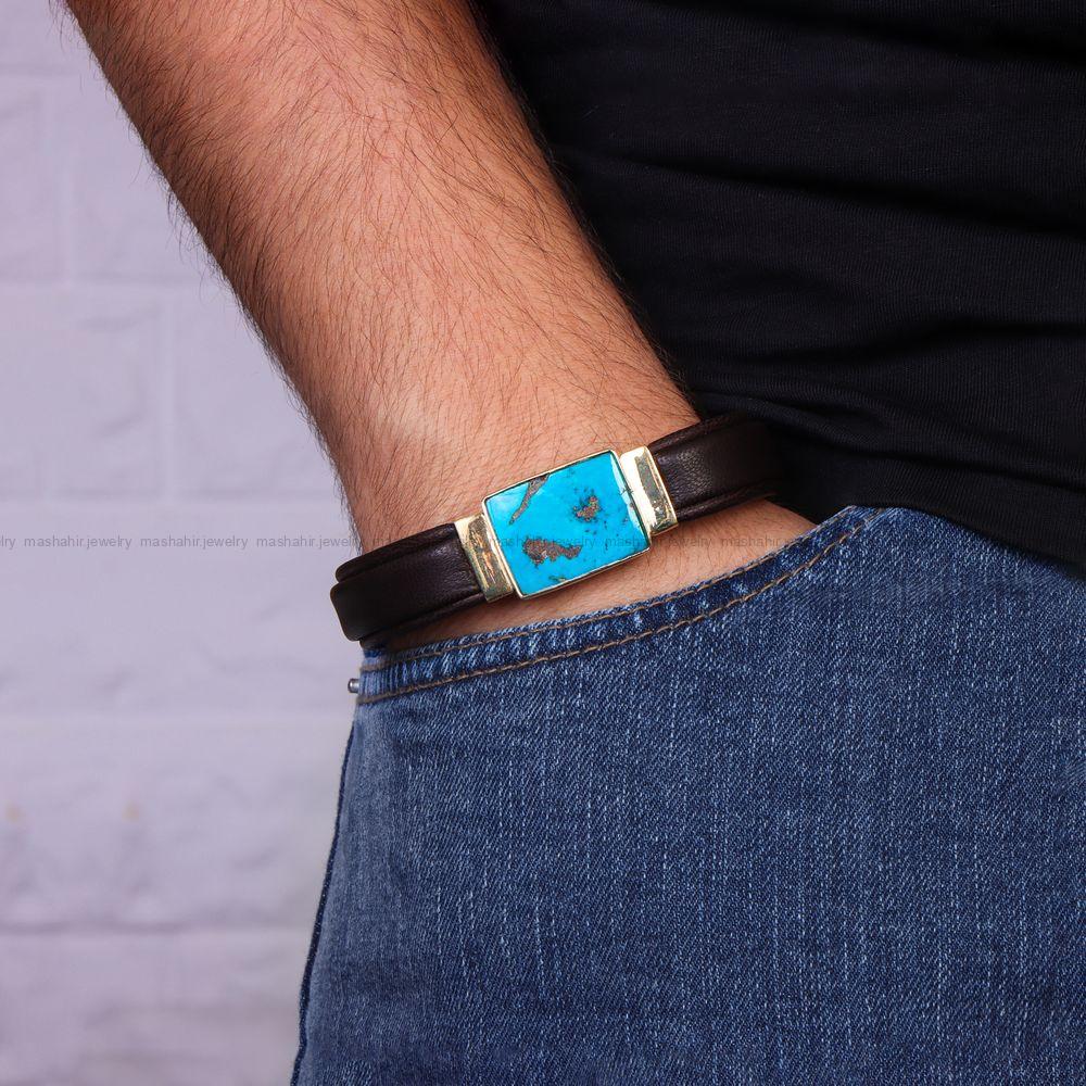 دستبند چرم فیروزه مردانه کد 10652