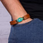 دستبند چرم فیروزه مردانه کد 10653