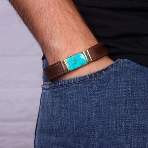 Turquoise leather bracelet for men