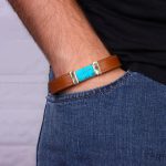 دستبند چرم فیروزه مردانه کد 10655