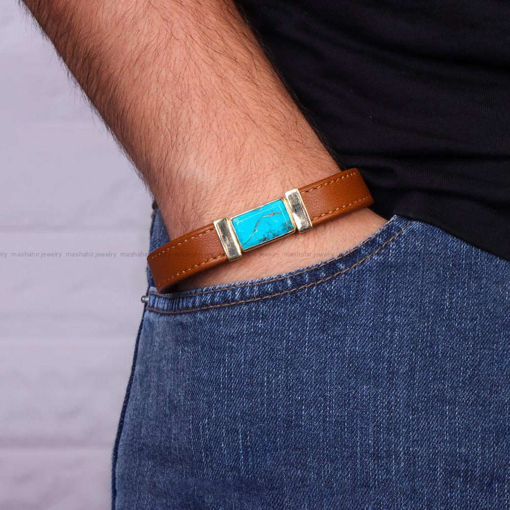 دستبند چرم فیروزه مردانه کد 10655
